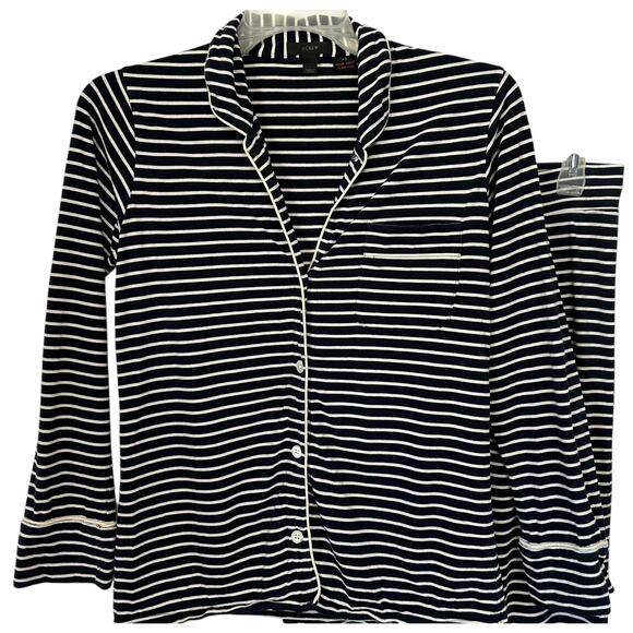 J. Crew Dreamy Cotton Pajama Set in Stripe Navy Blue B7341 Size XS - Picture 5 of 11